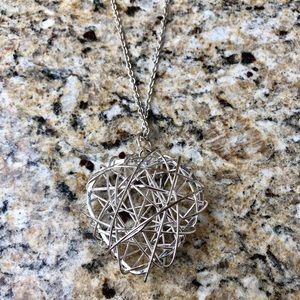 Silver Heart Pendant Long Necklace
